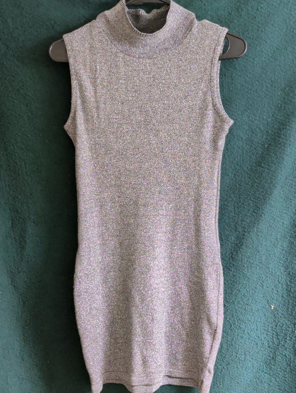 Sleeveless Silver Sparkle Mini Dress with Mock Neck